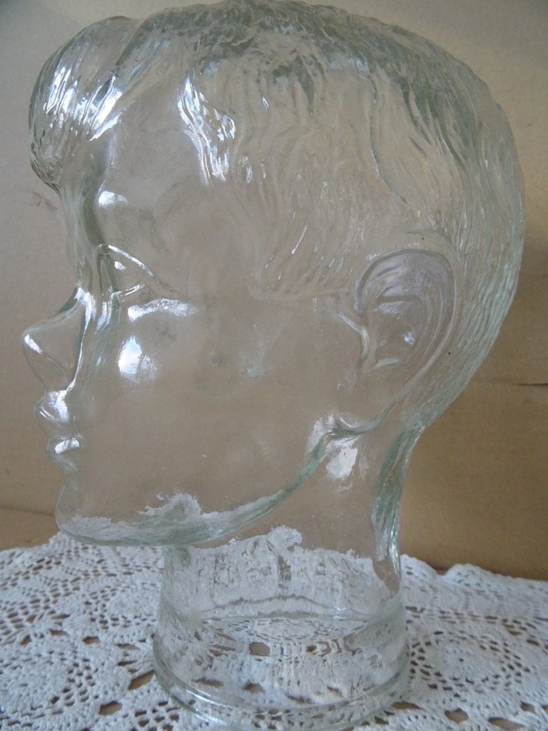 Vintage glazen mannequin hoofd displayhoofd kind jongetje, Ophalen of Verzenden