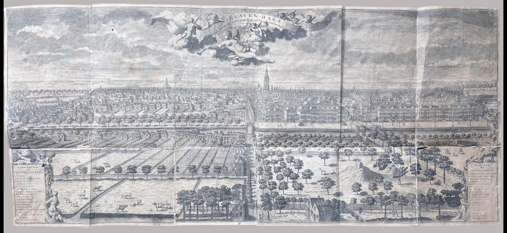 (1730) Gezicht op ’s-Gravenhage (panorama) – Reinier Boitet, Antiek en Kunst, Kunst | Etsen en Gravures, 96 cm, Verzenden, Stadsgezicht