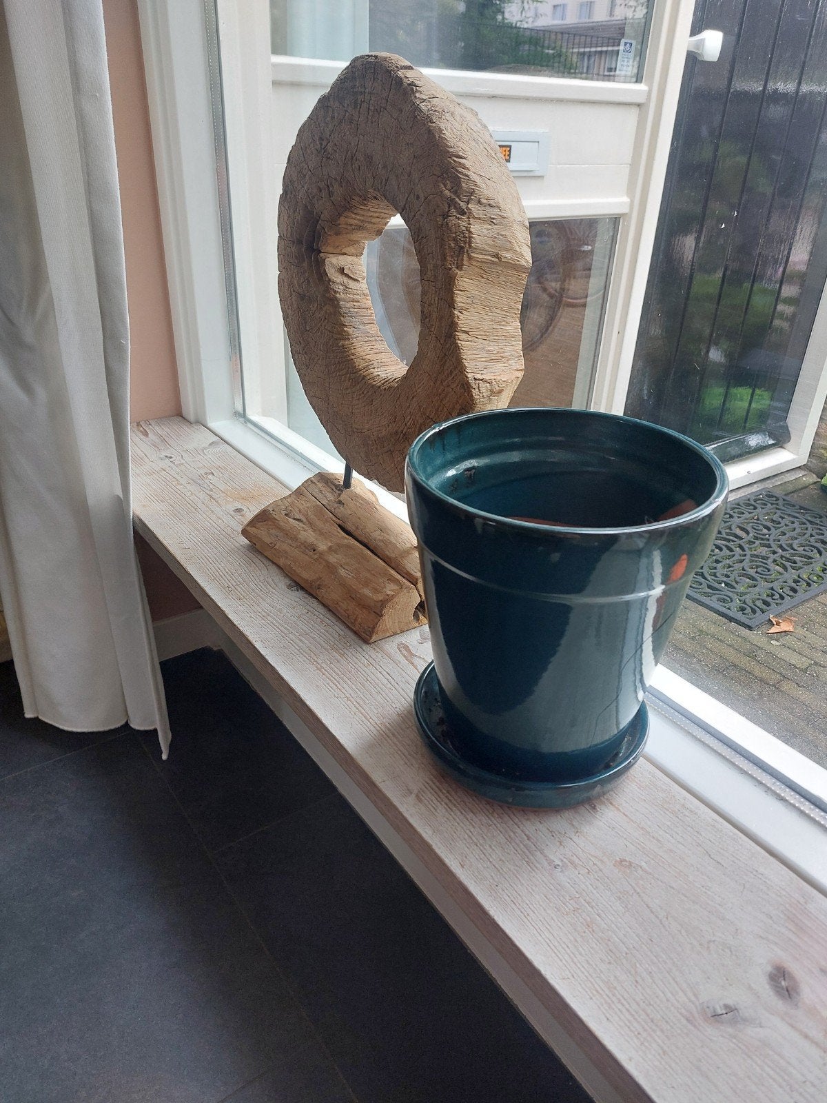 Groene geglazuurde bloempot, Rond, Ophalen of Verzenden, Zo goed als nieuw, Aardewerk