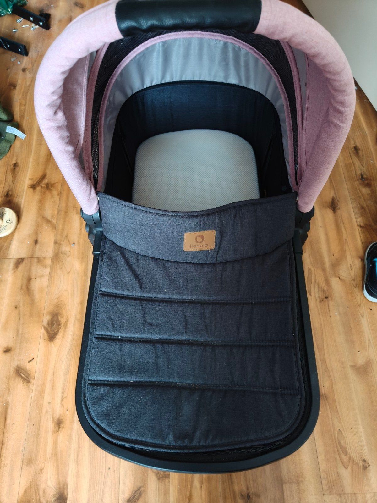 Roze kinderwagen met reiswieg en omkeerbare buggy, Gebruikt, Luchtbanden, Combiwagen, Ophalen