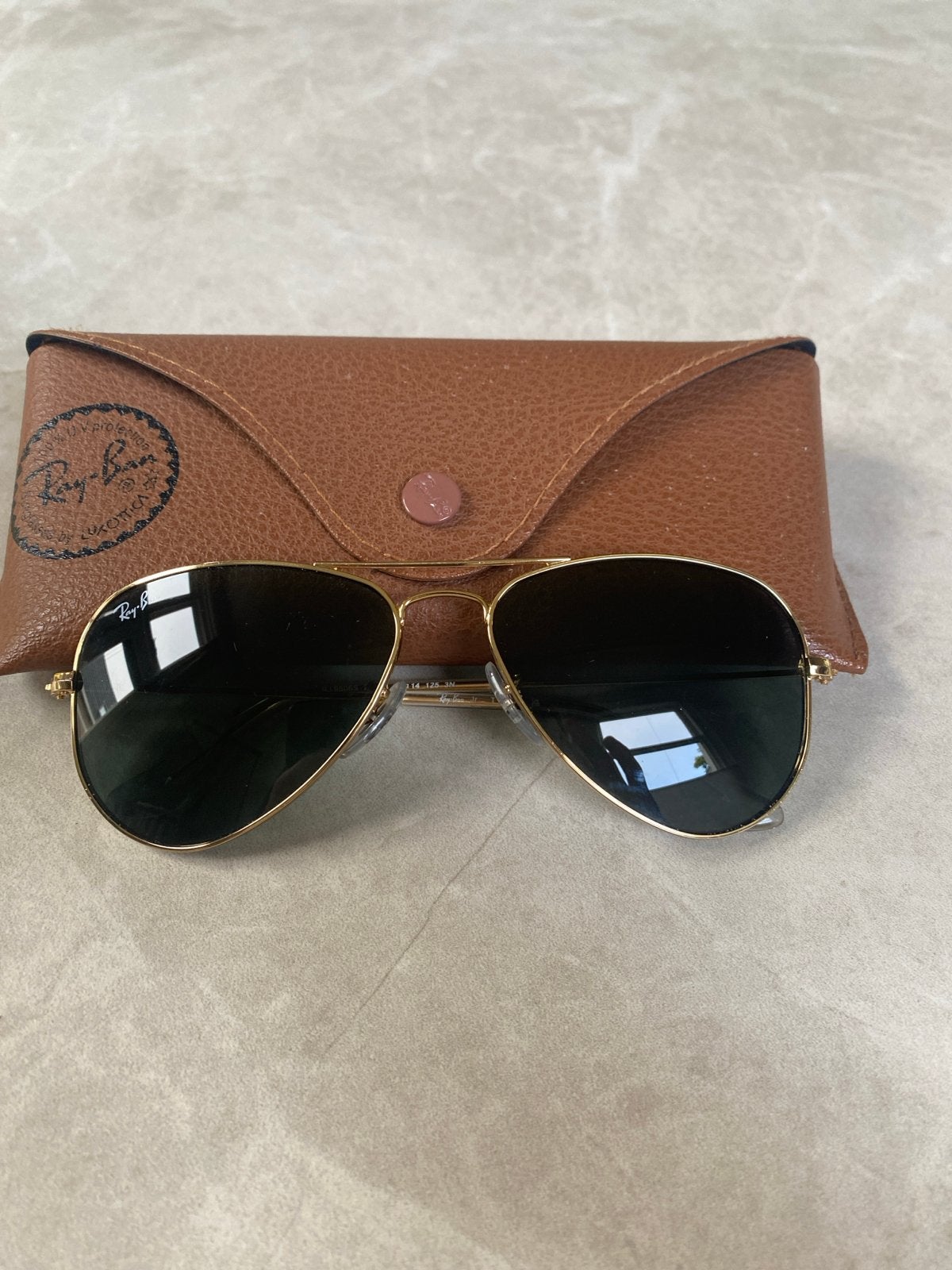 Ray-Ban Aviator Zonnebril Goud/Groen - Zo goed als nieuw, Zonnebril, Ophalen of Verzenden, Zo goed als nieuw, Ray-Ban
