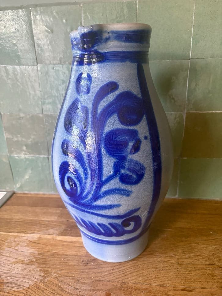 Vintage Westerwald Keramiek Kruik - Blauw/Grijs, Ophalen of Verzenden