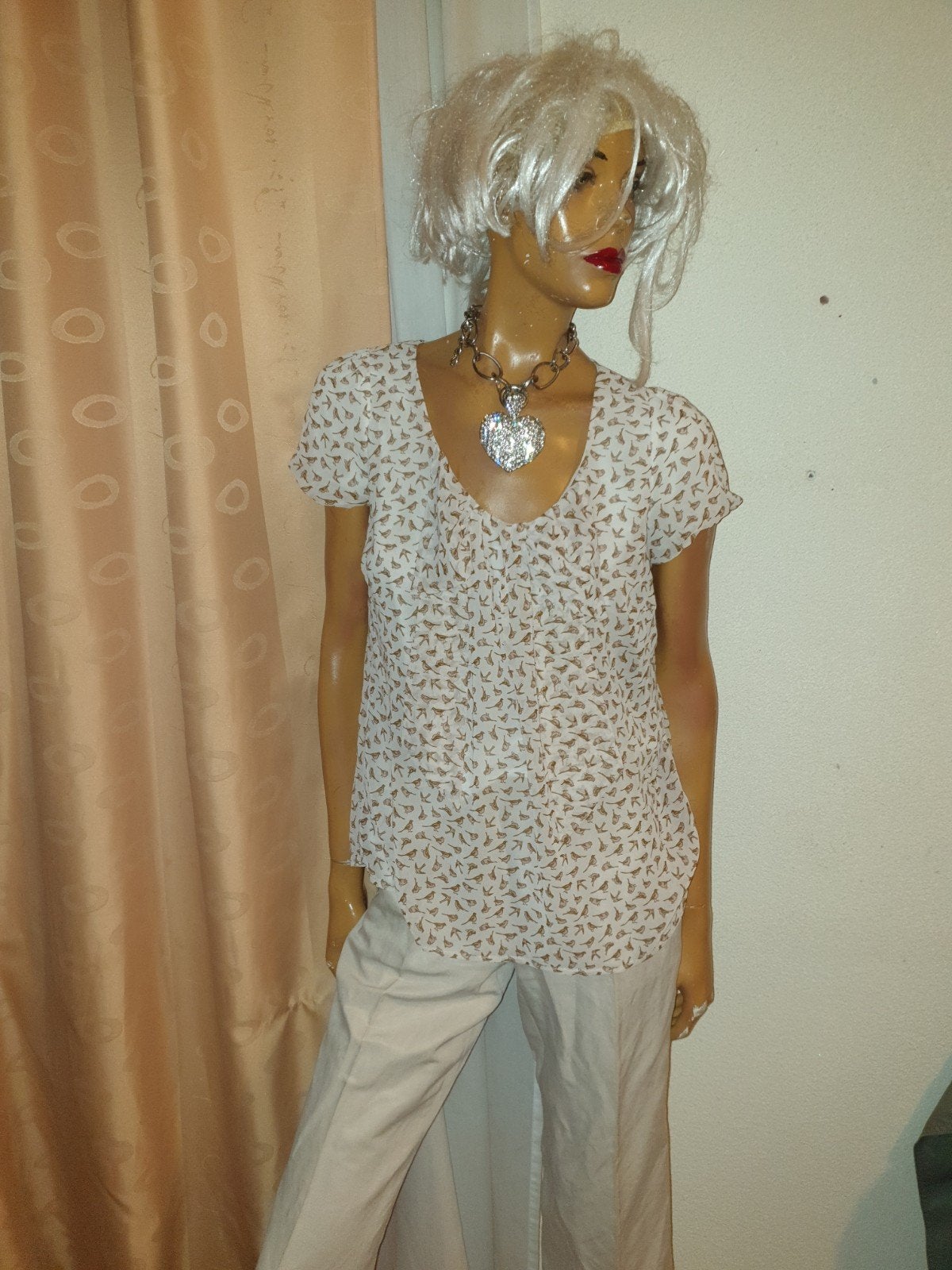 Steps Blouse met Vogelprint - Maat 36 (S), Wit, Ophalen of Verzenden, Zo goed als nieuw, Korte mouw