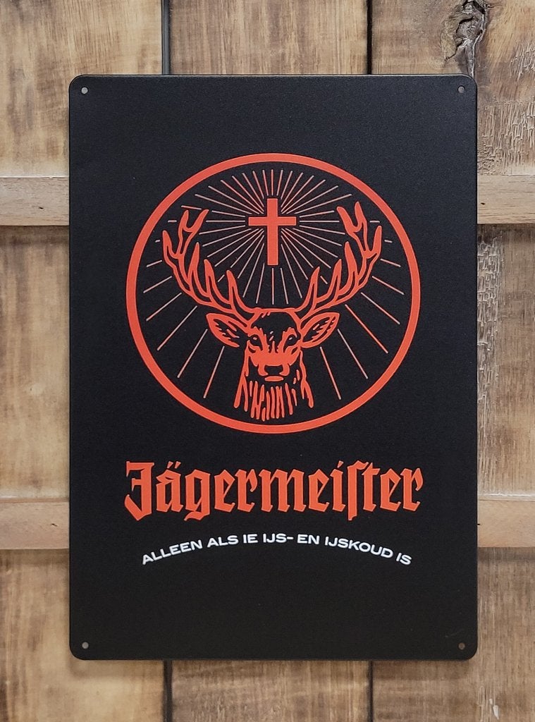 Jagermeister ijskoud logo reclamebord van metaal wandbord, Verzamelen, Merken en Reclamevoorwerpen, Reclamebord, Info@deconoord.nl