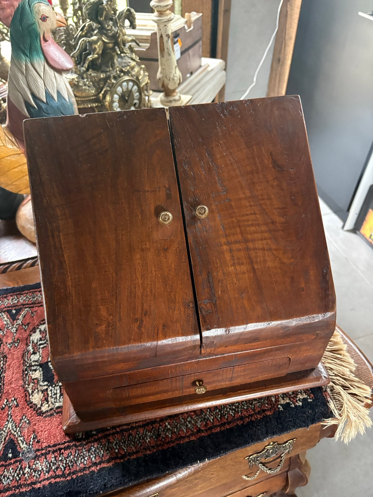 Antieke houten bureau-organizer met lade, Ophalen