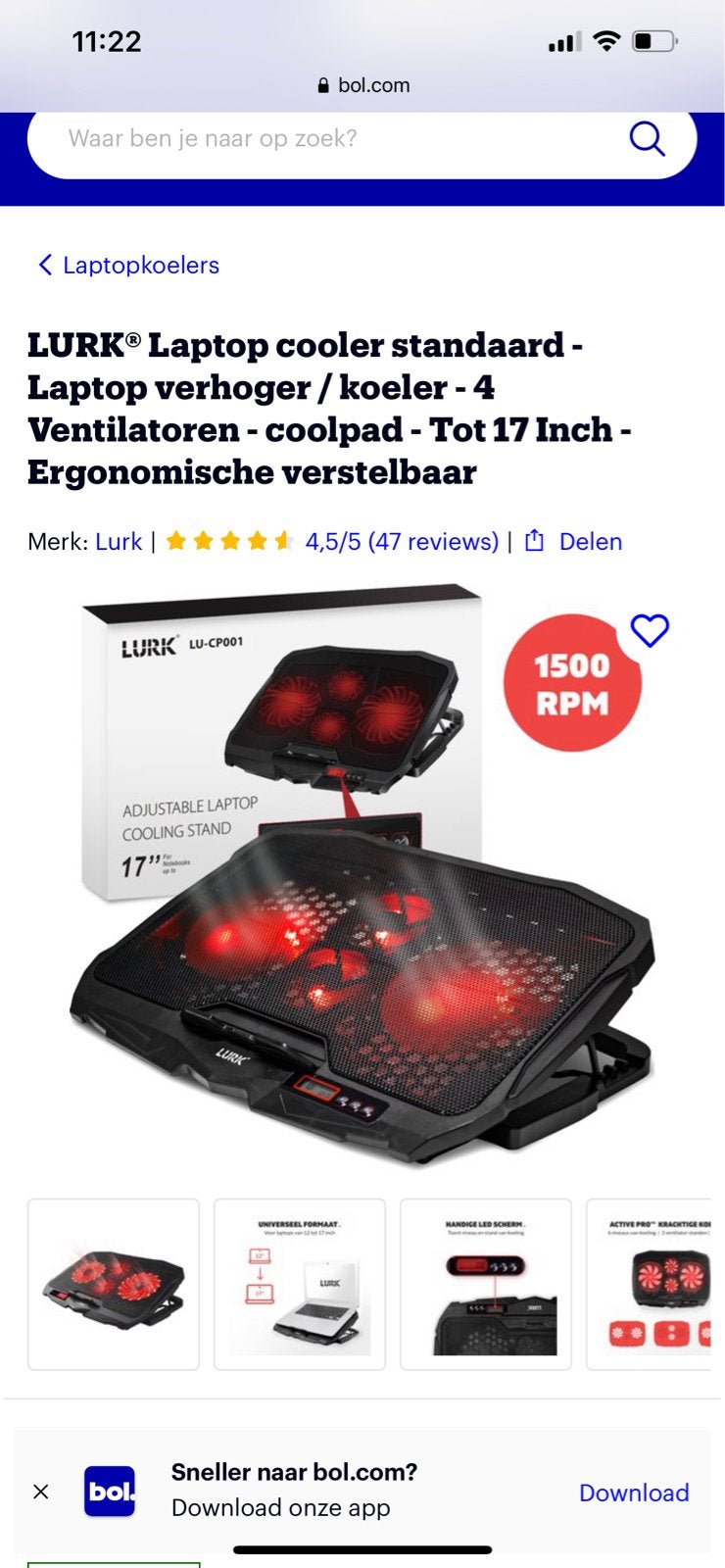 LURK Laptop Koeler Standaard - Ergonomisch & Verstelbaar, Ophalen of Verzenden, Nieuw, Luchtkoeling