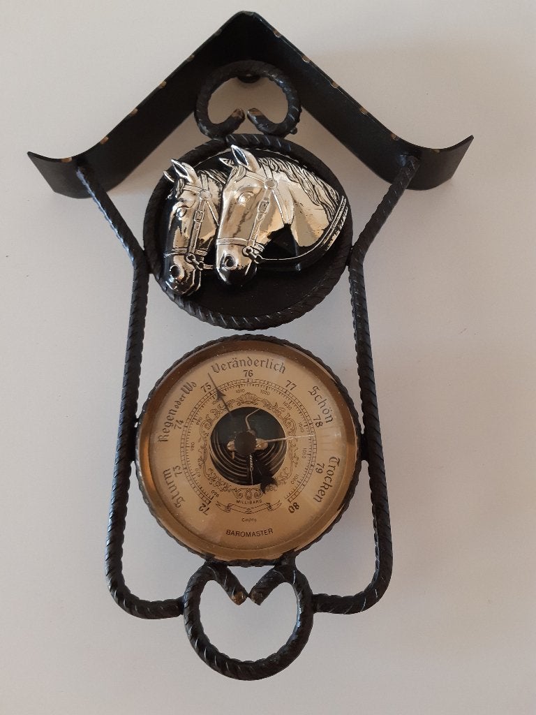 Vintage smeedijzeren barometer met paardenkoppen, Ophalen of Verzenden