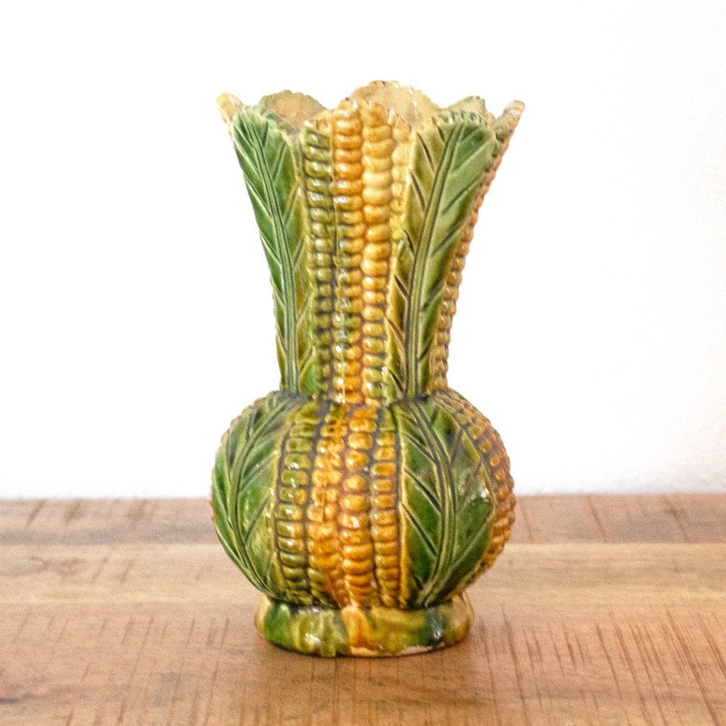 Vintage Franse Majolica Maïs Vaas, 1950s Barbotine Stijl, Ophalen of Verzenden