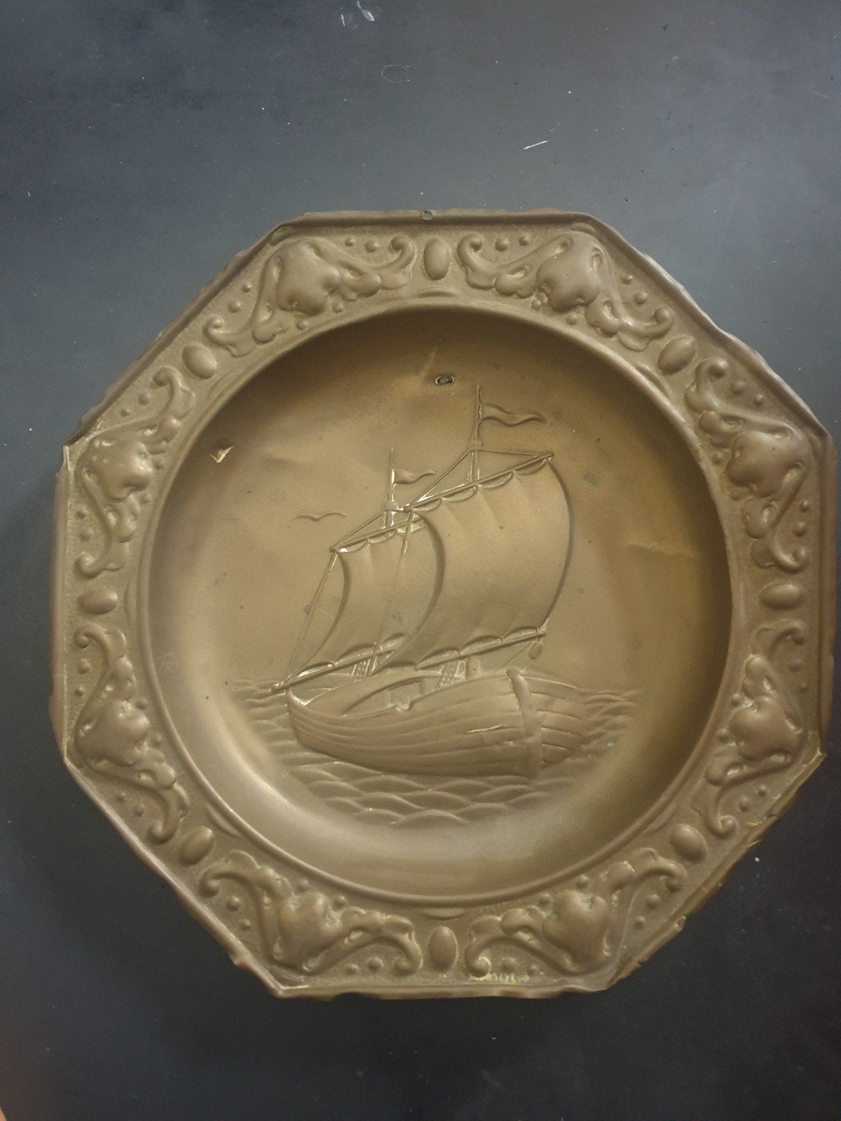 Koperen Bord met Scheepsmotief, Ophalen of Verzenden
