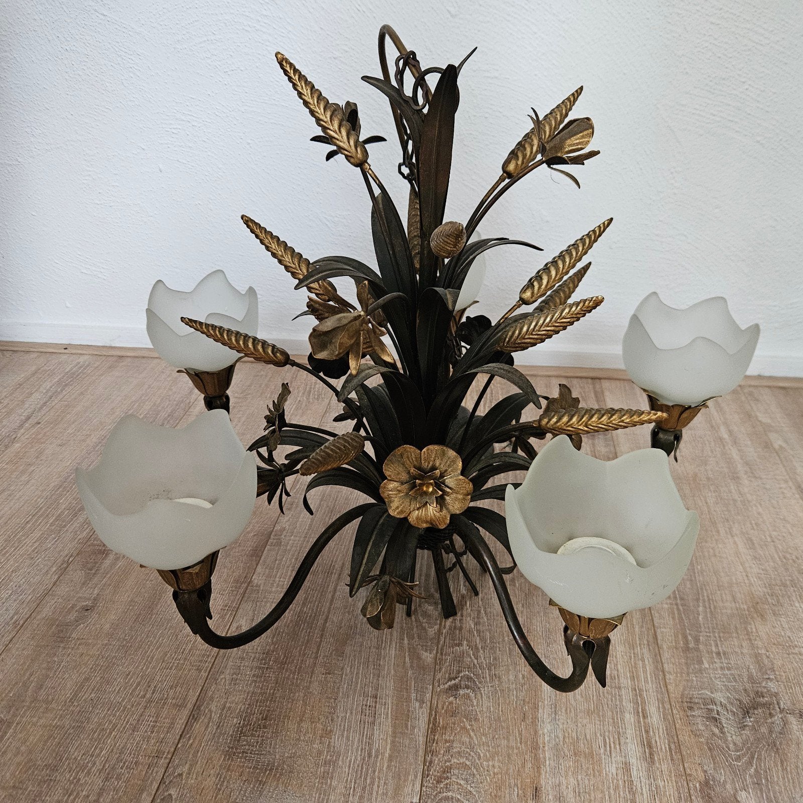 Italiaanse vintage kroonluchter, Hollywood regency, E14 (klein), Ophalen of Verzenden, Zo goed als nieuw
