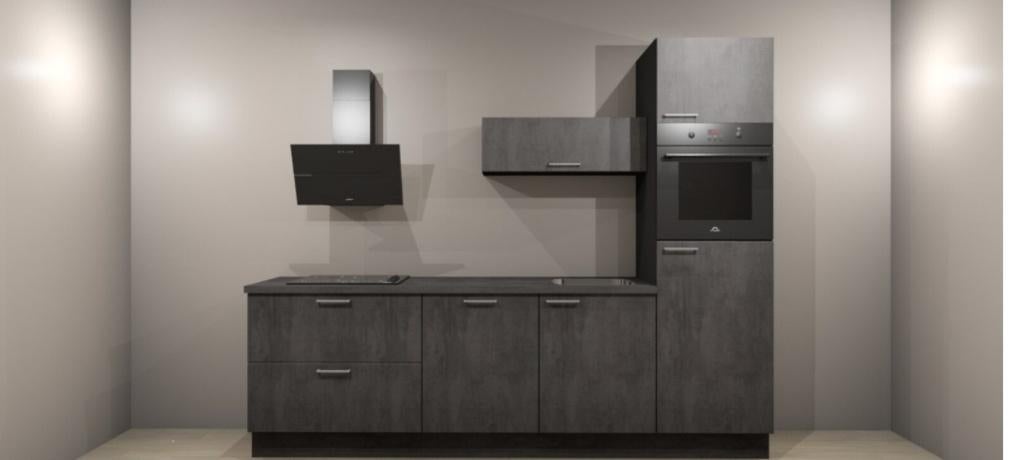 Nieuwe Moderne Betonlook Zwarte Keuken GEDEMONTEERD, Huis en Inrichting, Keuken | Complete keukens, Zwart, Nieuw, Enkelwandige keuken