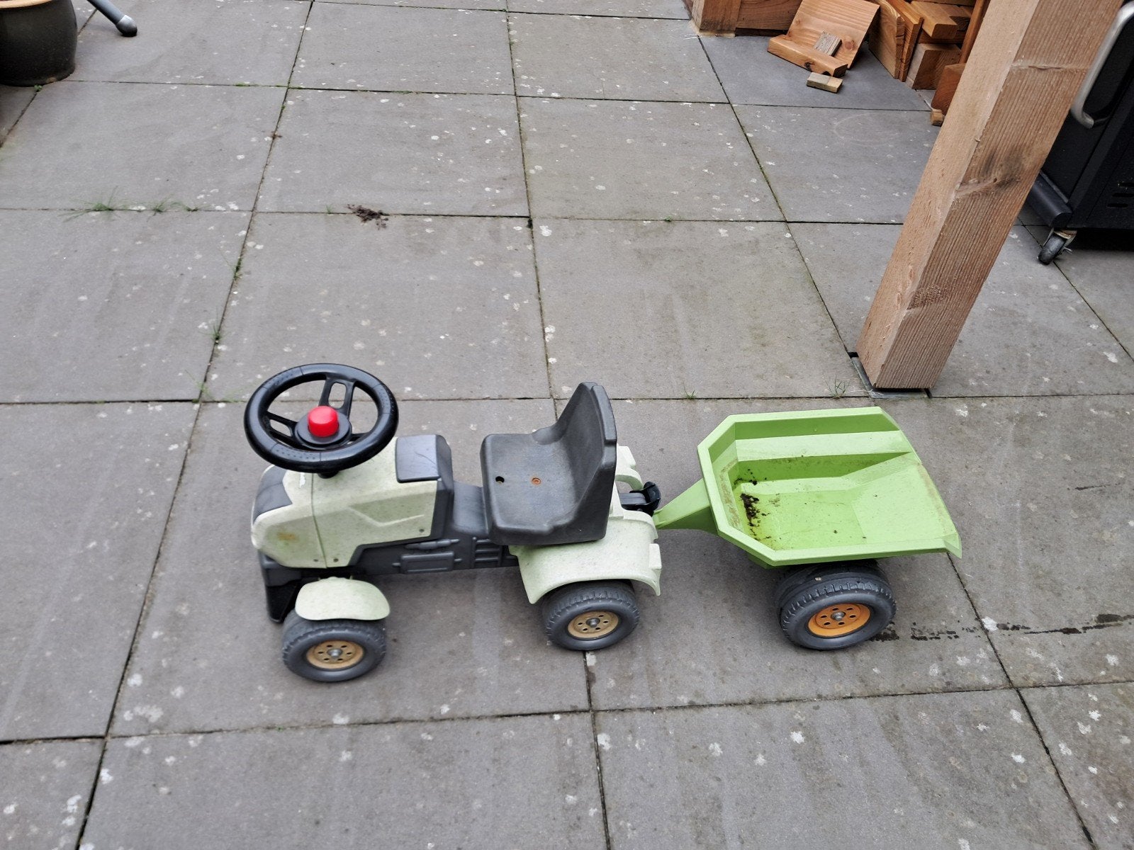 Traptractor met aanhanger en driewieler, Ophalen, Gebruikt