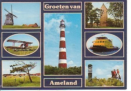 Ansichtkaart 	Ameland	7-luik	Vuurtoren, Verzenden, 1980 tot heden, Gelopen, Waddeneilanden
