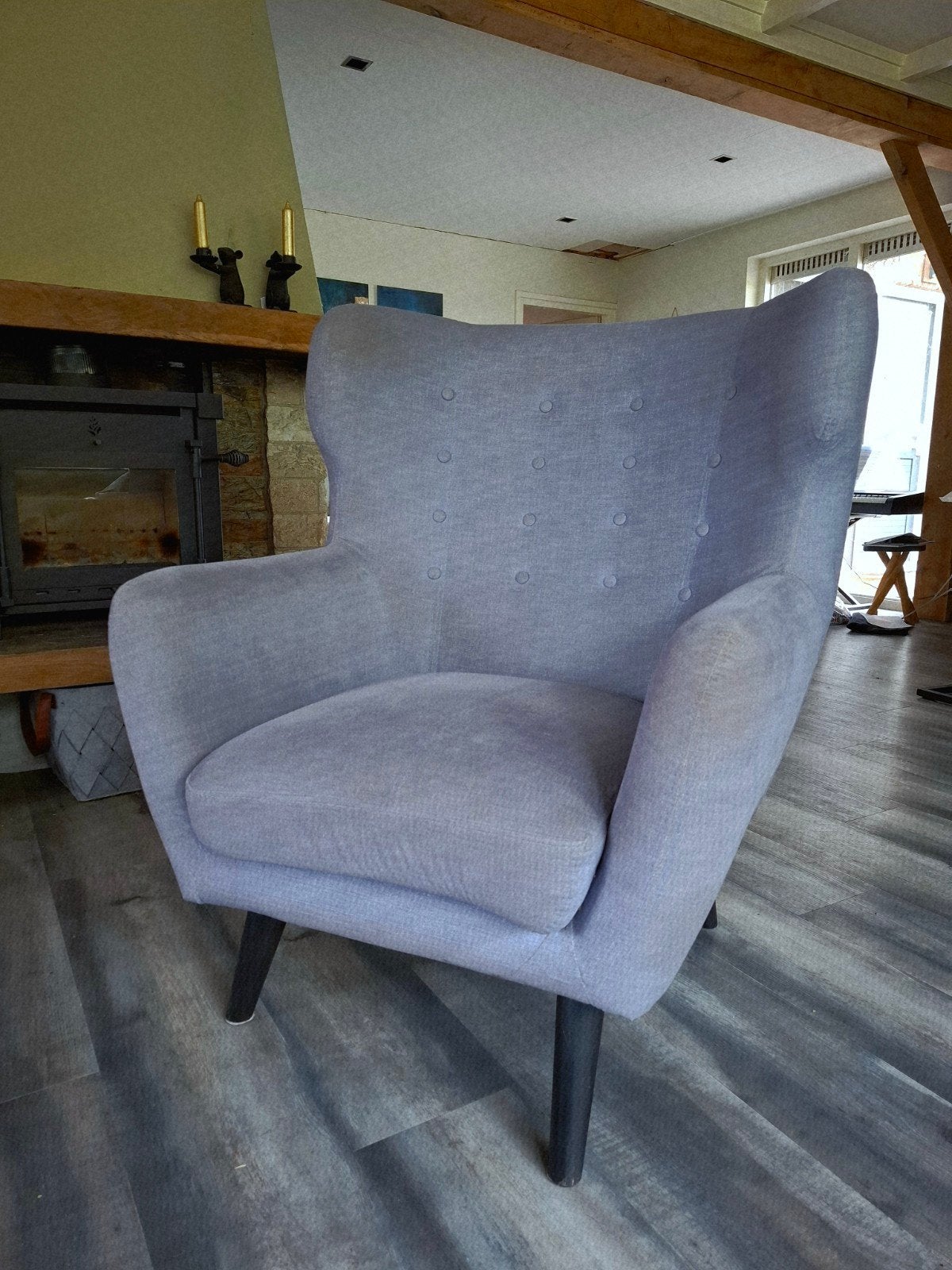 Blauwe Arm Fauteuil - Tegen kratje bier en fles wijn, Gebruikt, 75 tot 100 cm, Ophalen of Verzenden, 75 tot 100 cm