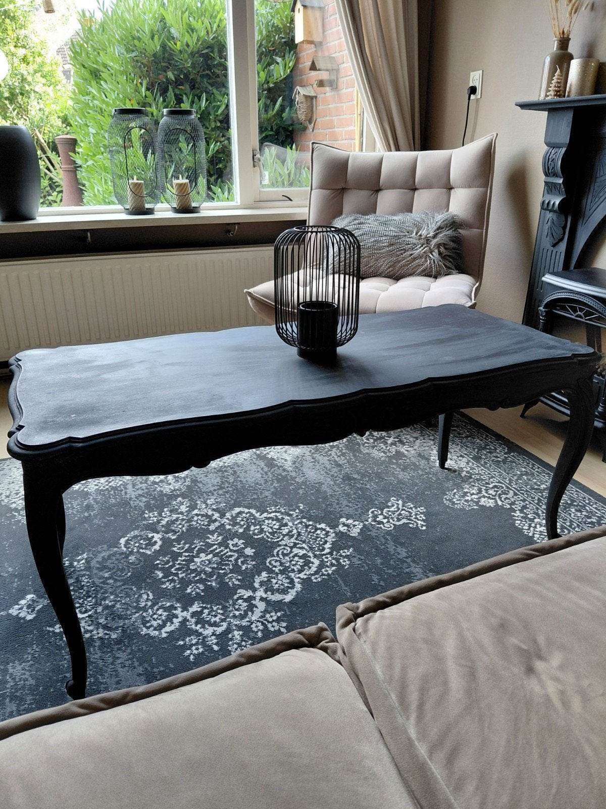 Queen Ann salontafel, zwart, met sierlijke poten, Ophalen, Gebruikt, 100 tot 150 cm, Minder dan 50 cm