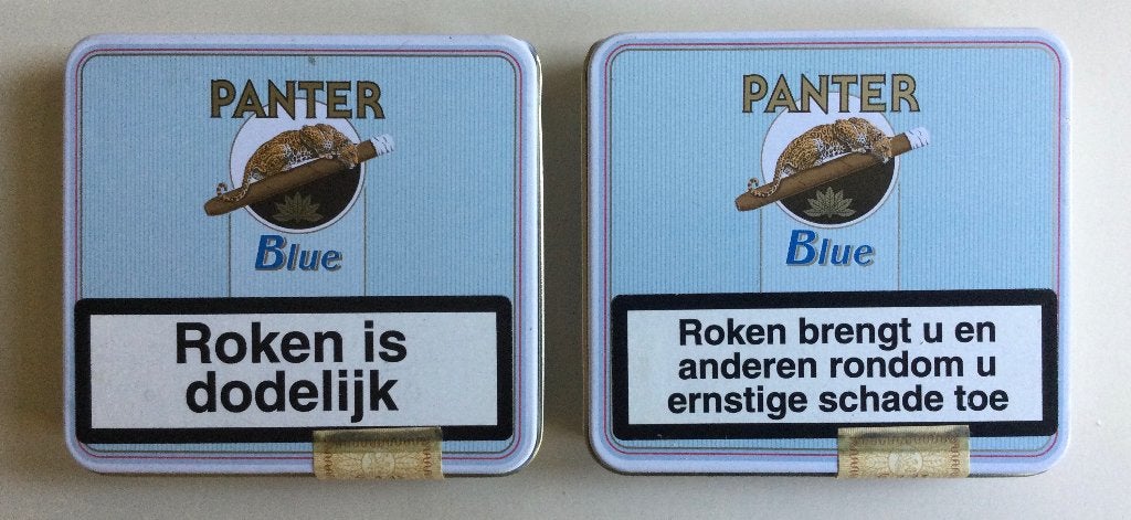 2 blikjes Panter sigaren, Ophalen of Verzenden, Gebruikt, Sigarenbandjes
