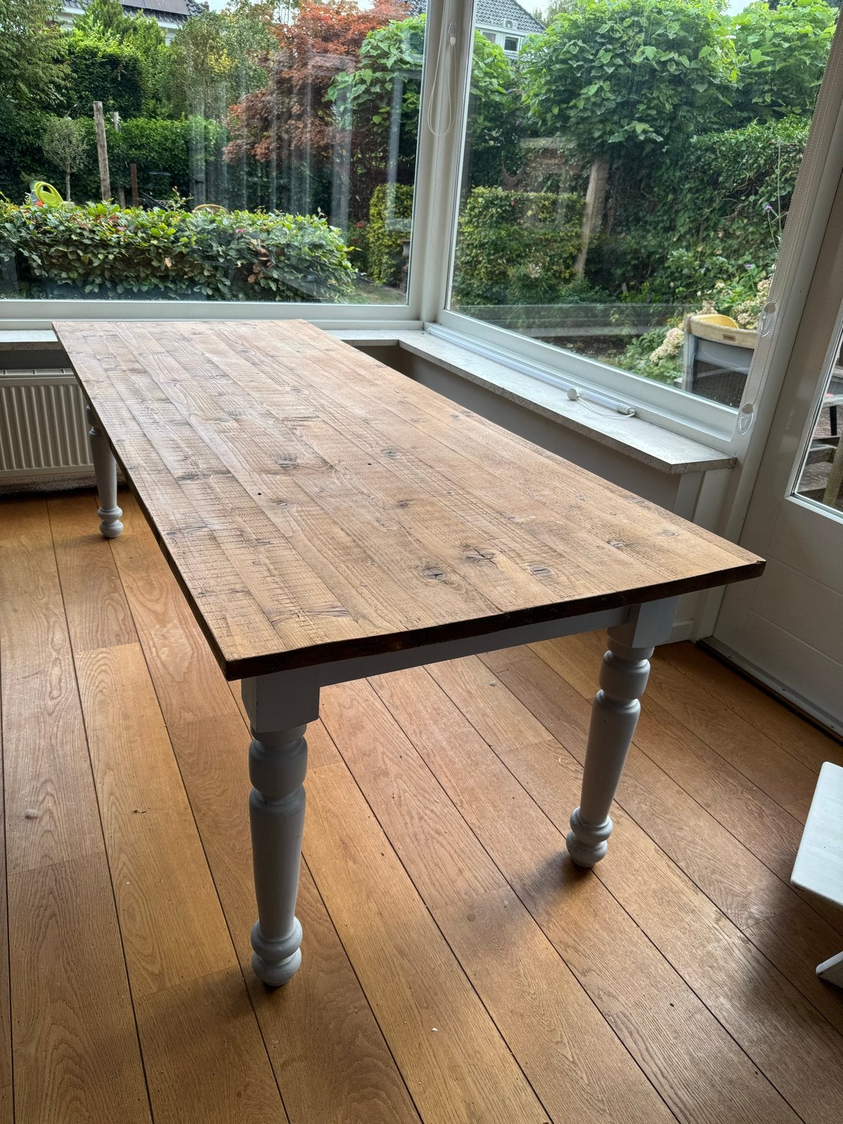Grote houten eettafel met 2 lades, Ophalen, Gebruikt, 200 cm of meer, 50 tot 100 cm