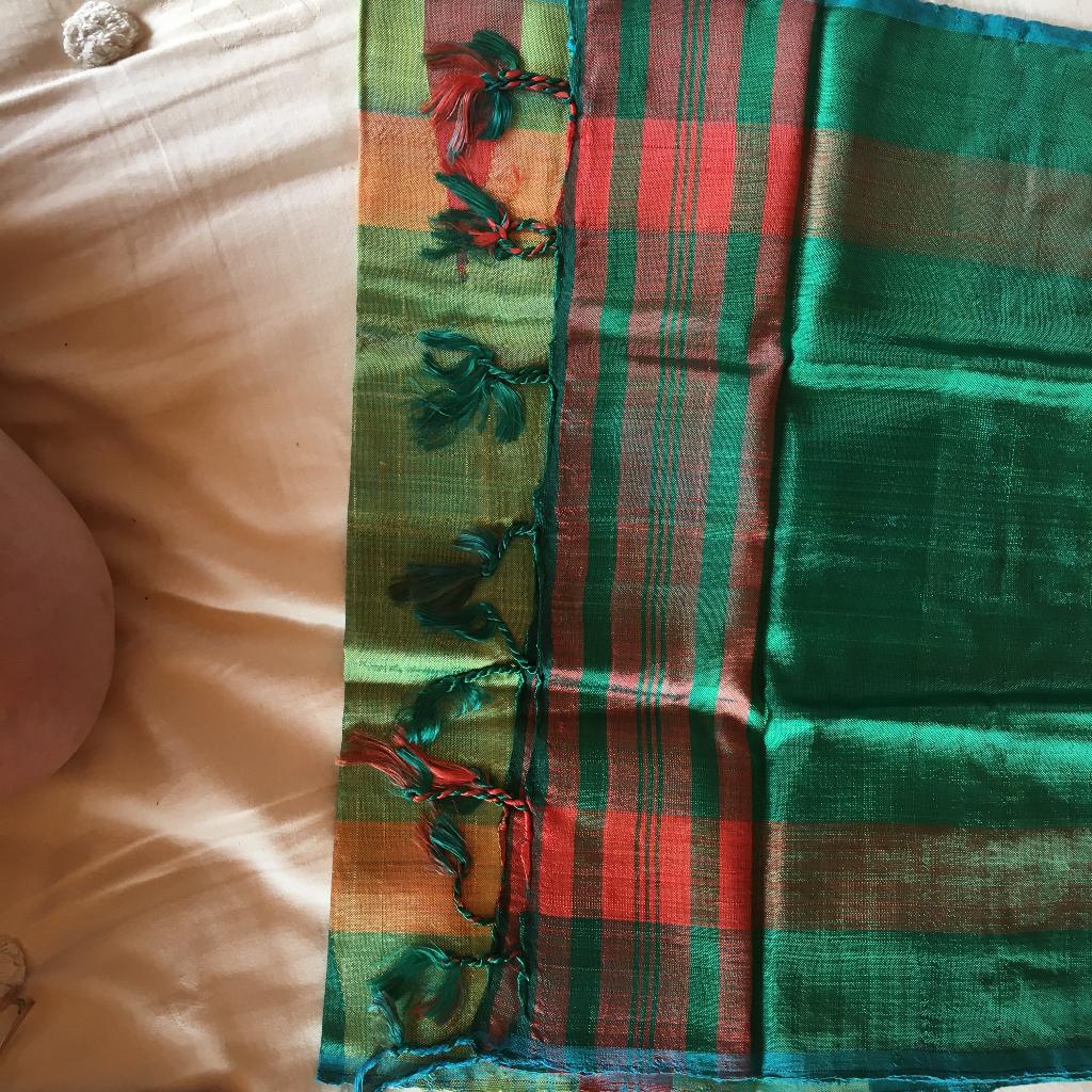 Sjaal - Vintage omslagdoek groen multi met franjes NIEUW, Ophalen of Verzenden, Nieuw, Maat 34 (XS) of kleiner, Sjaal