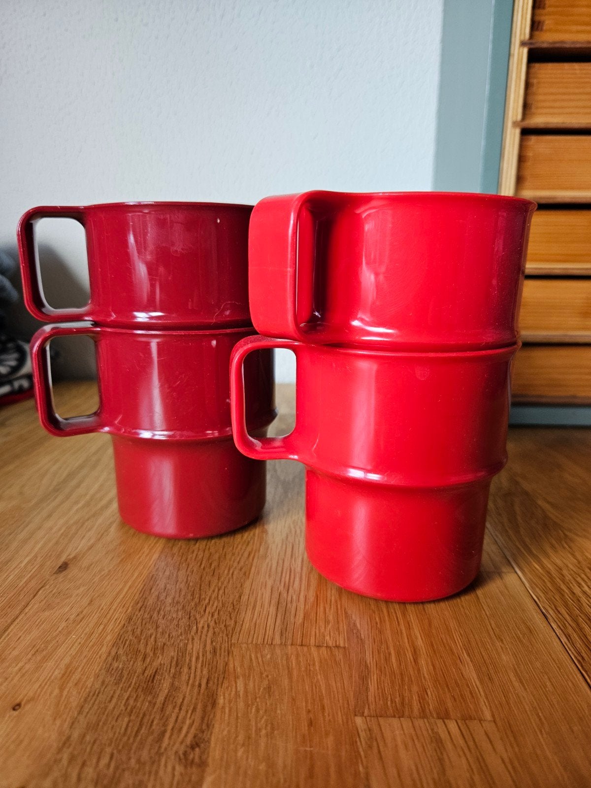 Lichtgewicht melamine campingmokken - Rood (4 stuks), Ophalen of Verzenden, Gebruikt