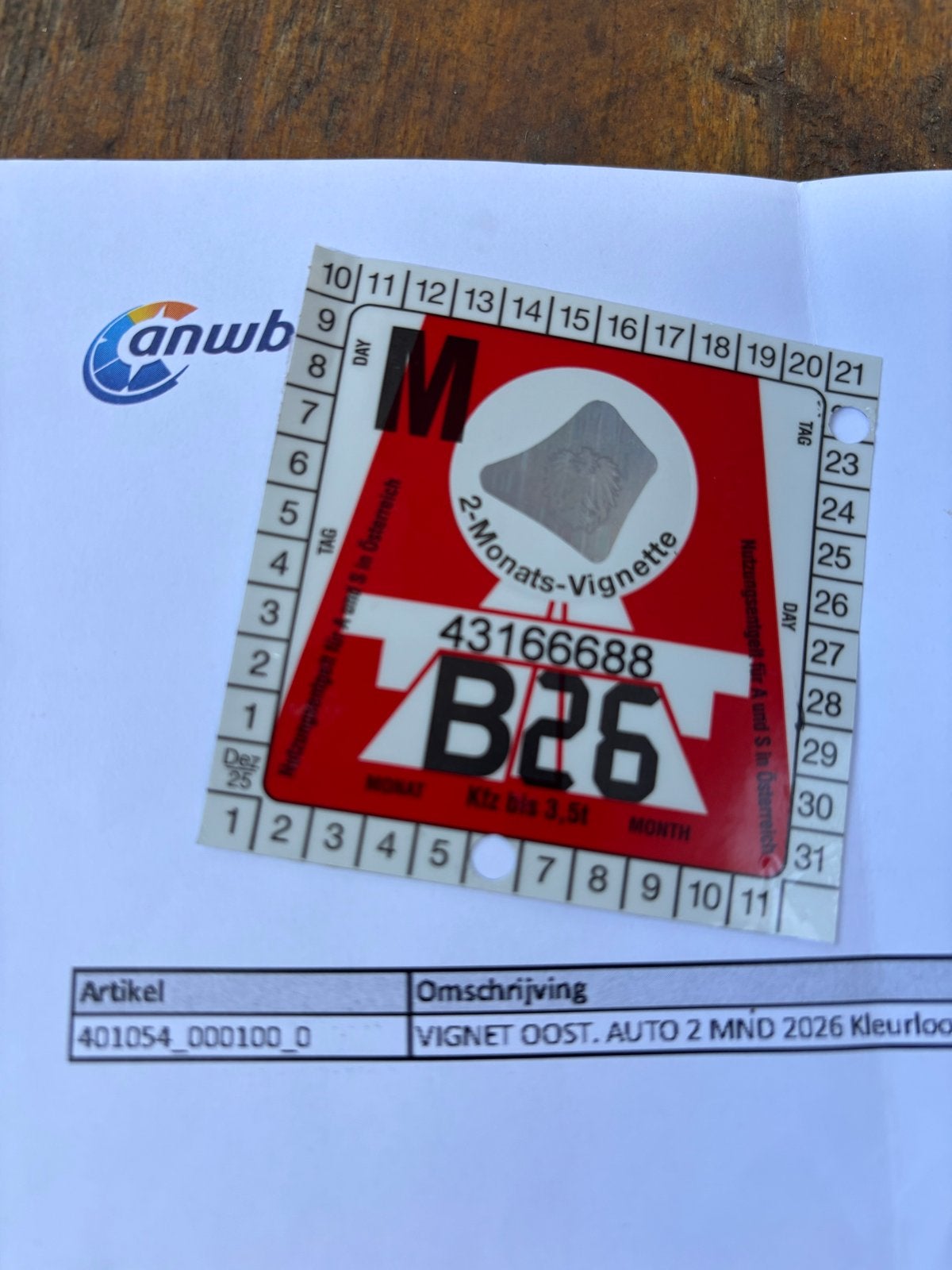 Vignet Oostenrijk tot 22-08 !, Eén persoon