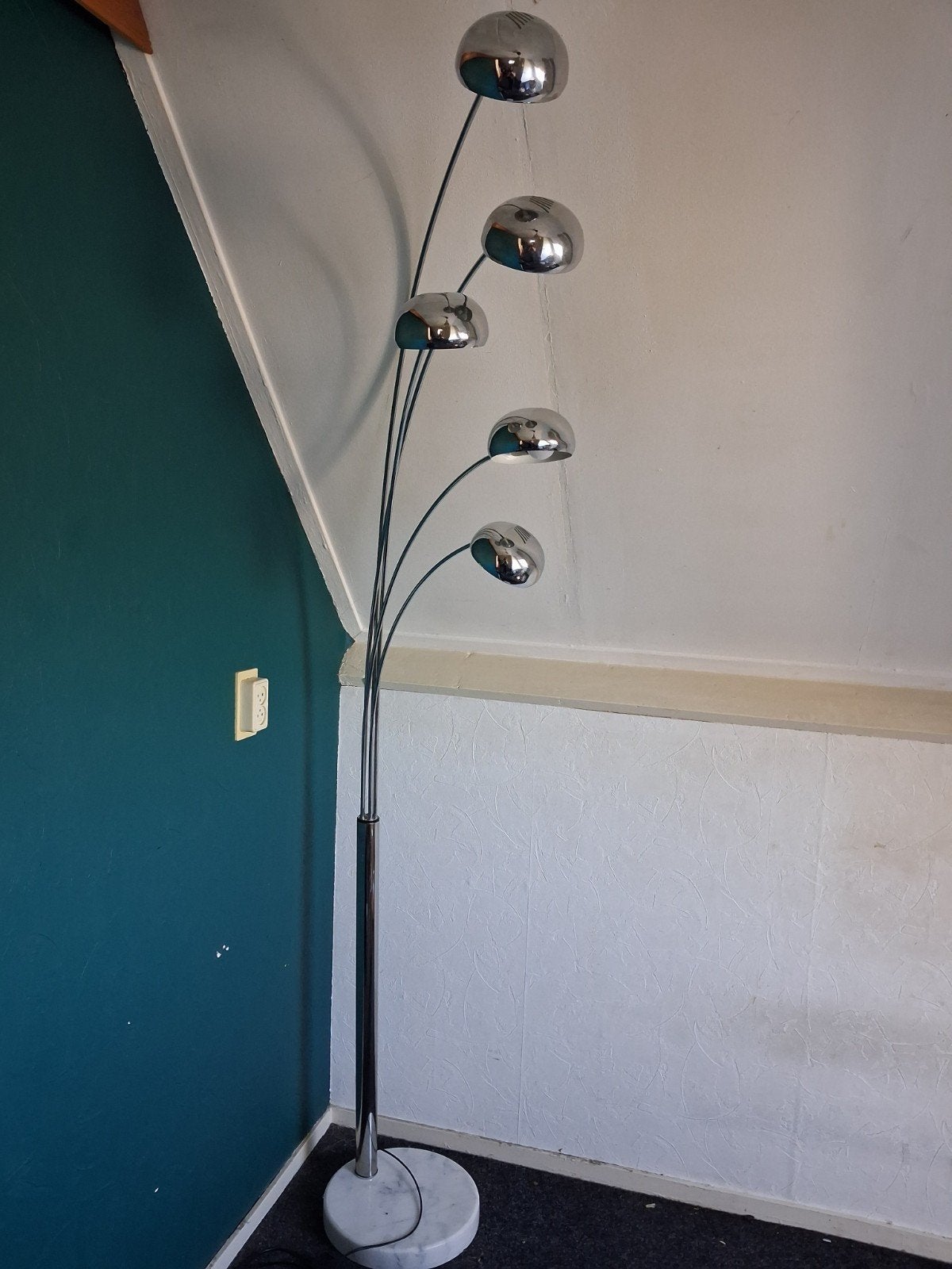Mooie Kare Design Booglamp met 5 Bollen - Chroom en Marmeren, Huis en Inrichting, Ophalen, Gebruikt, 200 cm of meer, Overige fittingen