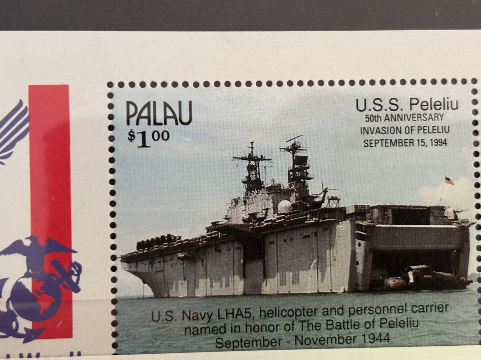 Schip, Palau 1994 met opdruk, Ophalen of Verzenden, Postfris, Overige thema's