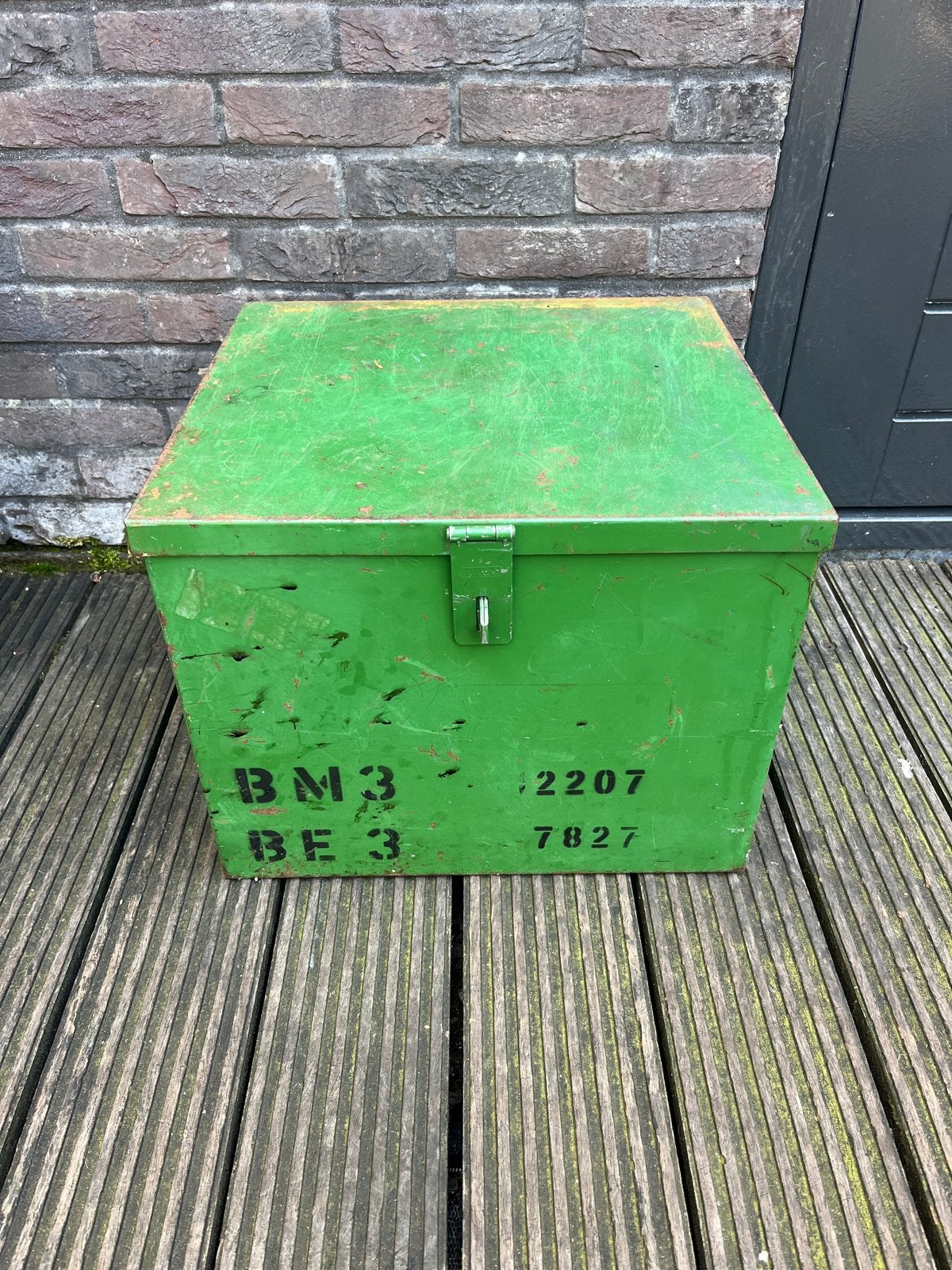 Vintage Groene Metalen Kist - Leger/ Industriële Opbergbox, Gebruikt, 50 tot 100 cm, Ophalen of Verzenden, Metaal