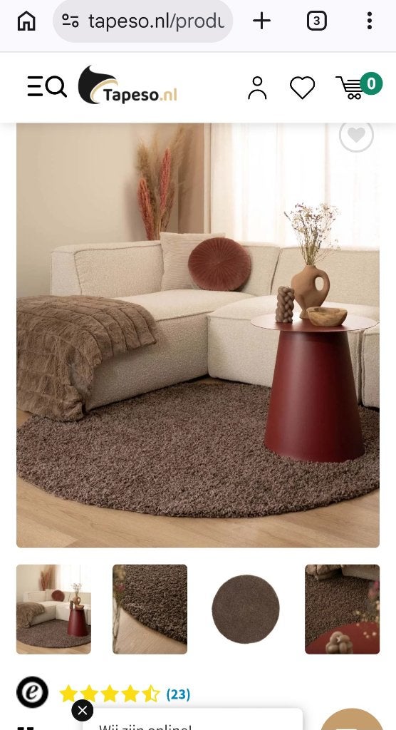 Rond taupe vloerkleed, Ophalen, 200 cm of meer, Zo goed als nieuw, 200 cm of meer