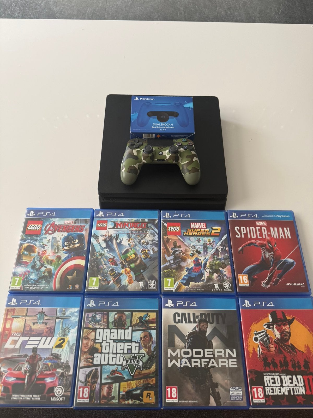 PS4 Slim + 8 Games + Controller + Back Button Attachment, Ophalen, Zo goed als nieuw, Met 1 controller, Slim