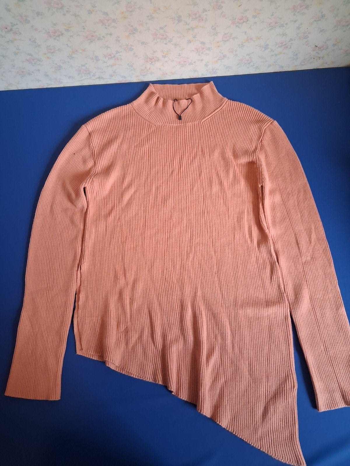 Zara geribbelde trui met lange mouwen en asymmetrische zoom, Maat 38/40 (M), Zara, Nieuw, Oranje