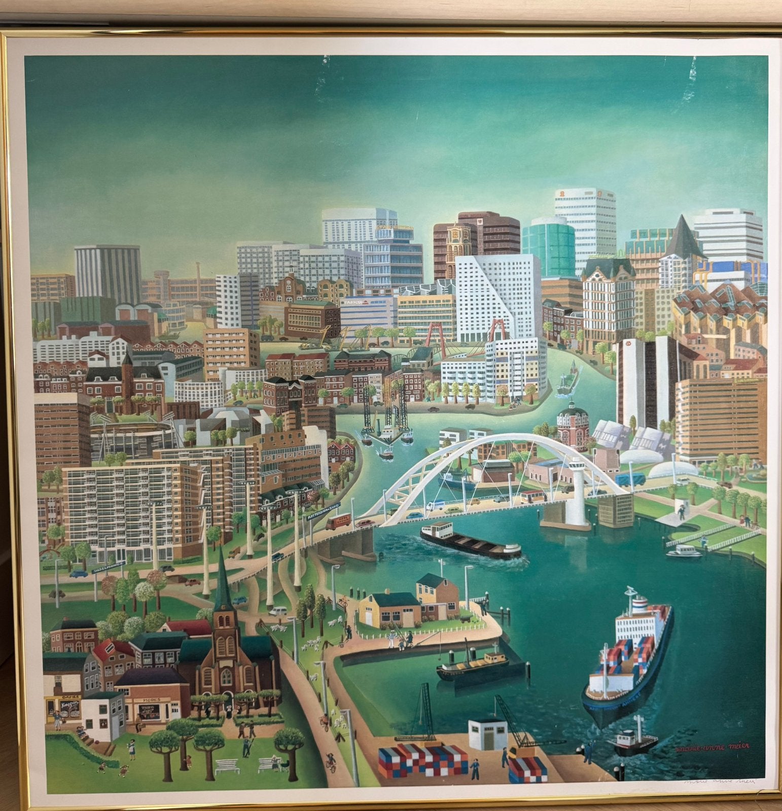 Schets van rotterdam van marie-anne meier, Huis en Inrichting, Ophalen of Verzenden, 50 tot 75 cm, Schilderij