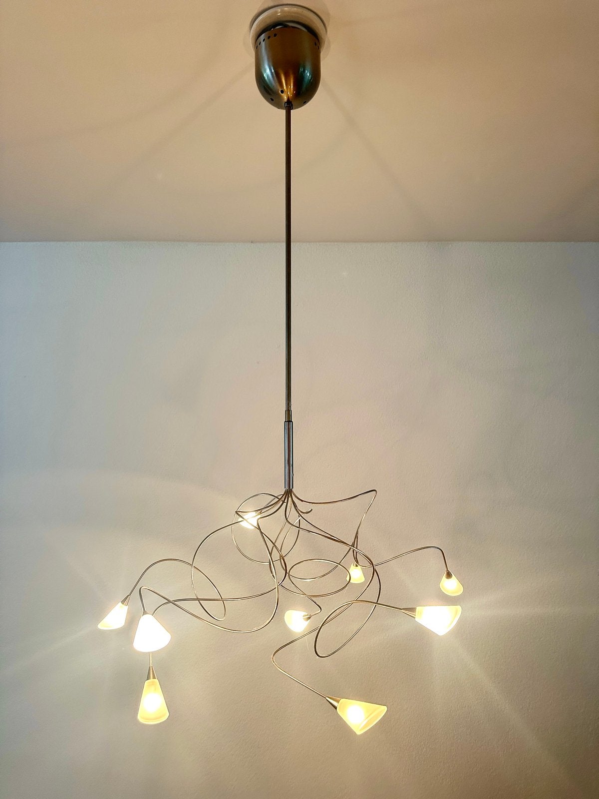 Moderne design hanglamp met 9 lichtpunten, Ophalen, Zo goed als nieuw, Metaal, Overige fittingen