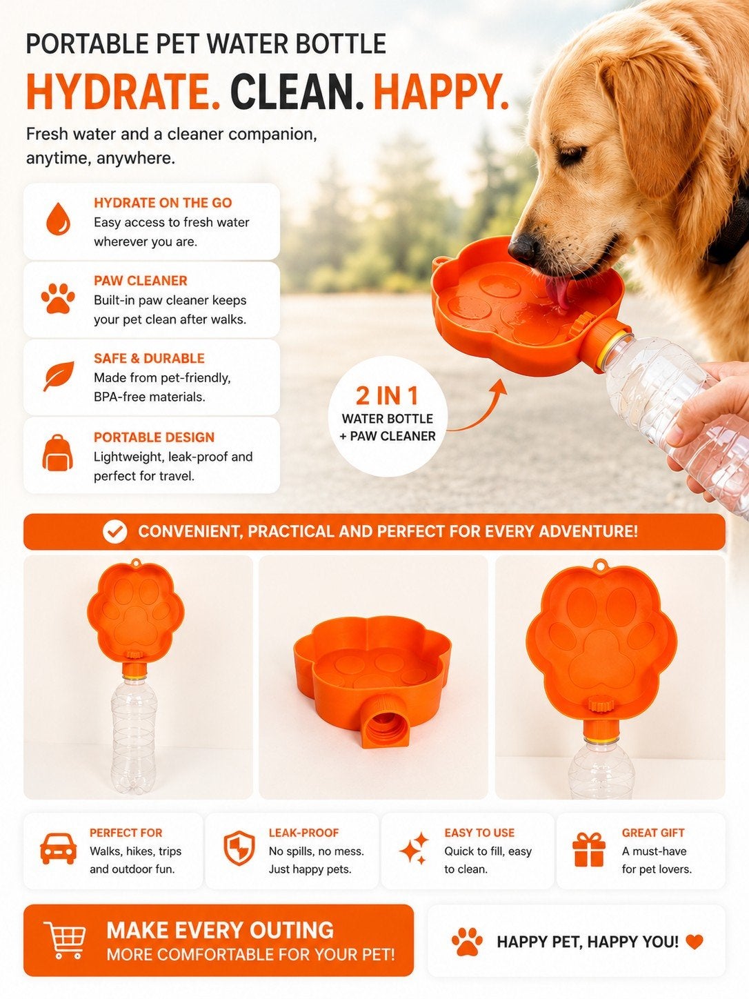Portable Pet Water Bottle, Verzenden, Hond