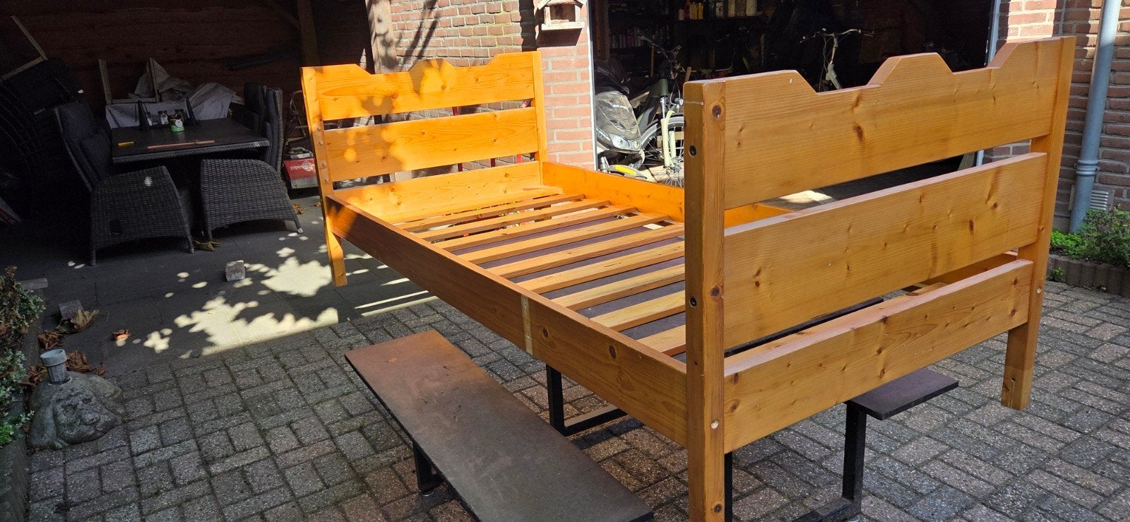 Houten 1 persoons bed., Ophalen, Gebruikt, Eenpersoons, Hout