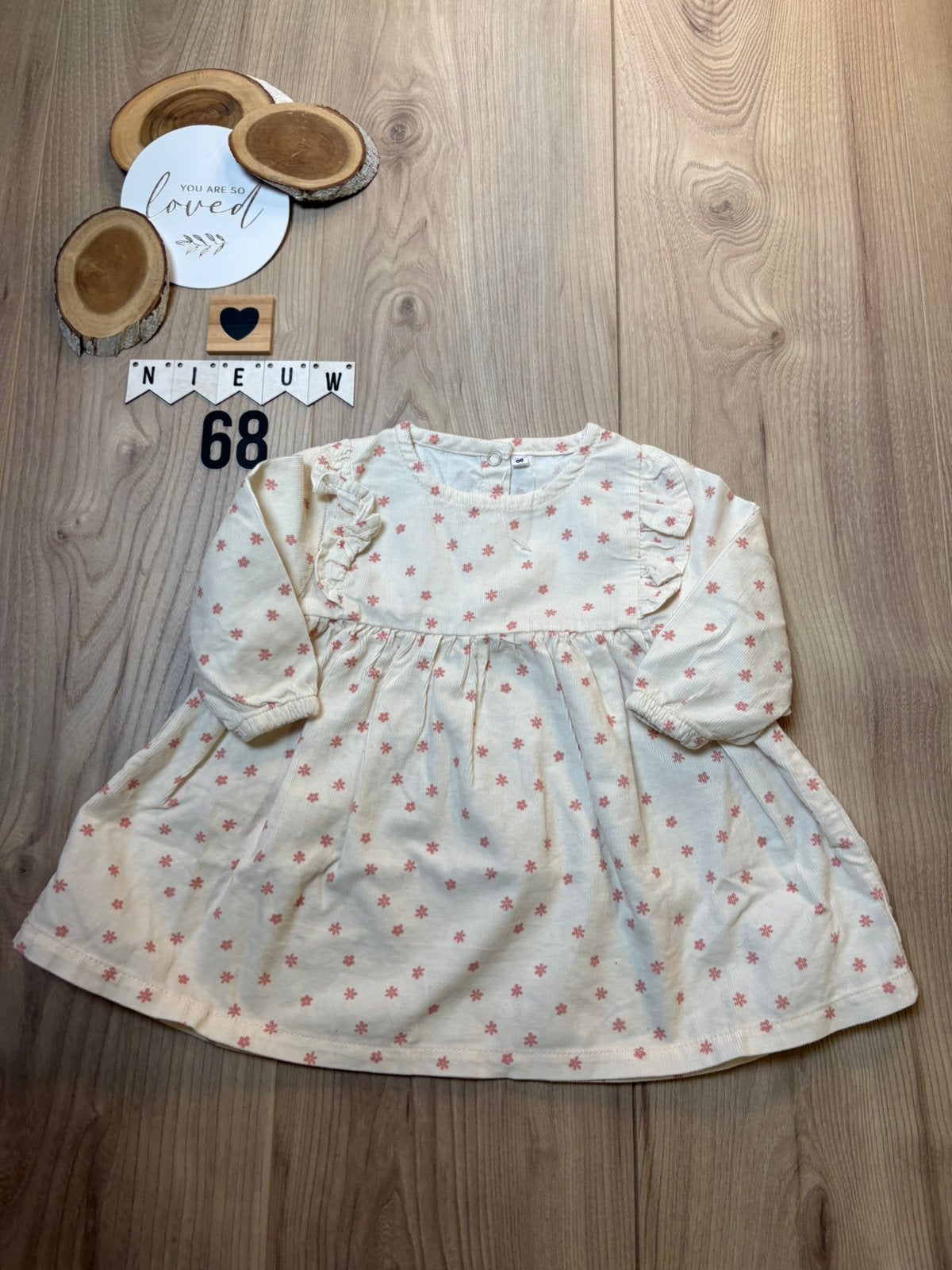 Baby meisje zeeman rib jurkje creme roze bloemen maat 68, Kinderen en Baby's, Babykleding | Maat 68, Ophalen of Verzenden, Nieuw