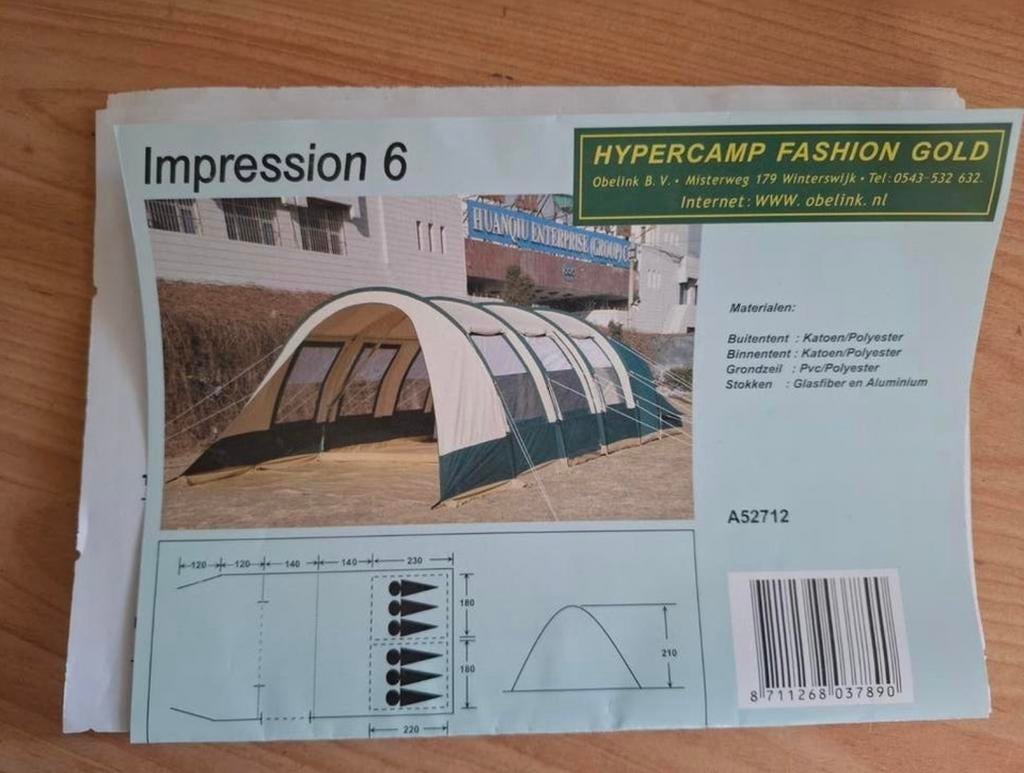 2 binnententen & 4 flex tentstokken Hypercamp Fashion gold, Ophalen, Zo goed als nieuw, Tot en met 4