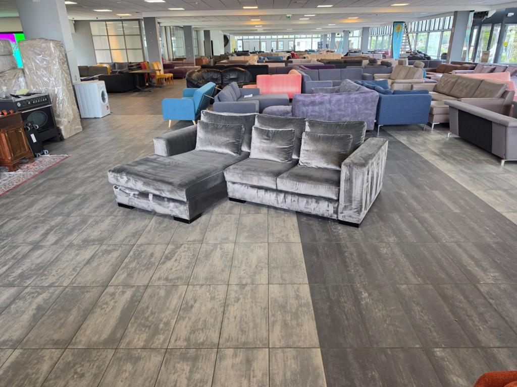✅️️ Taupe velvet hoekbank 255x175 | Refurbished + Bezorgen, 250 tot 300 cm, Hoekbank, Ophalen of Verzenden, Zo goed als nieuw