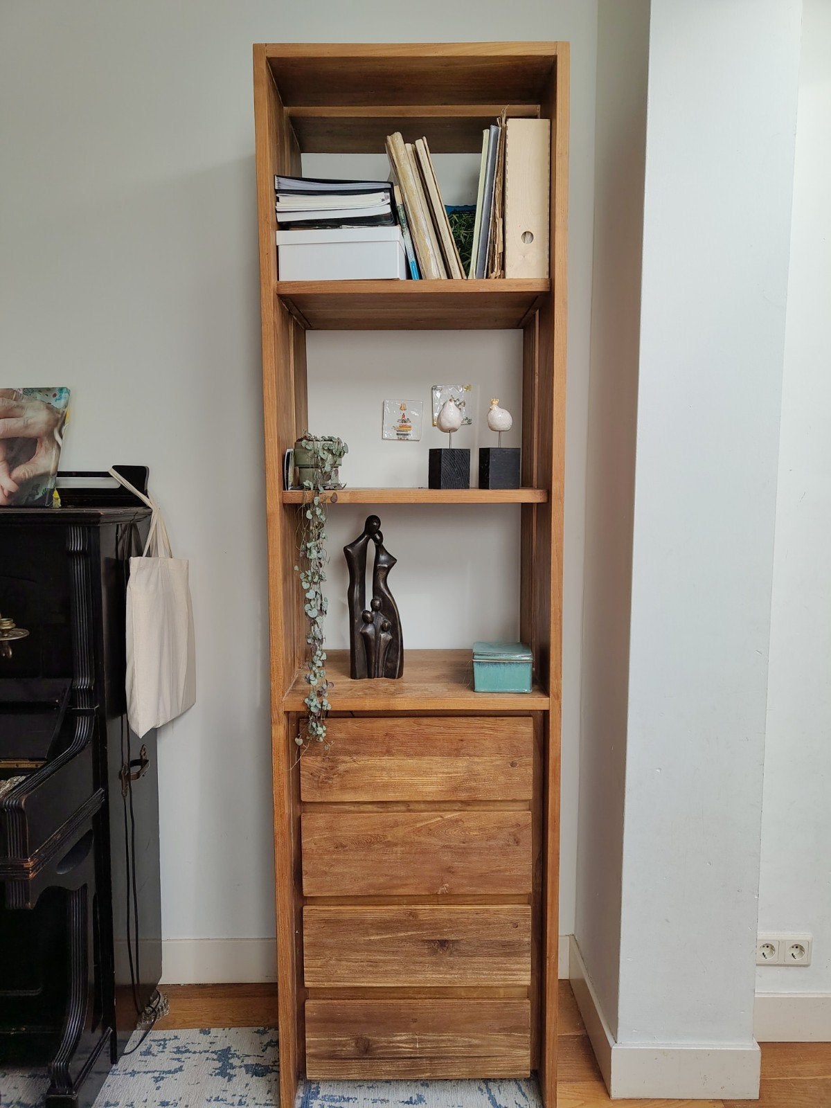 Bruine Teakhouten Kast met 4 Lades - 220x60x45 cm, Ophalen, Gebruikt, 200 cm of meer, Teakhout