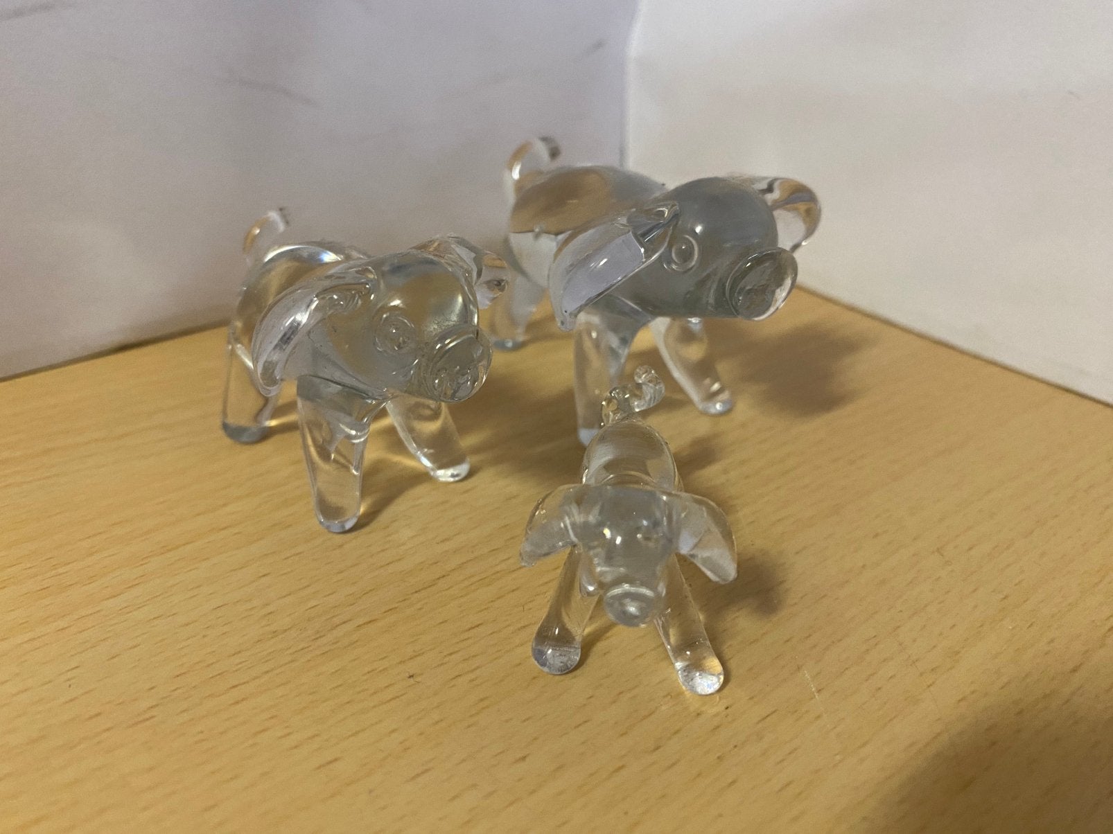 3 varkens glas figuur - transparant kristal dieren beeldjes, Ophalen of Verzenden
