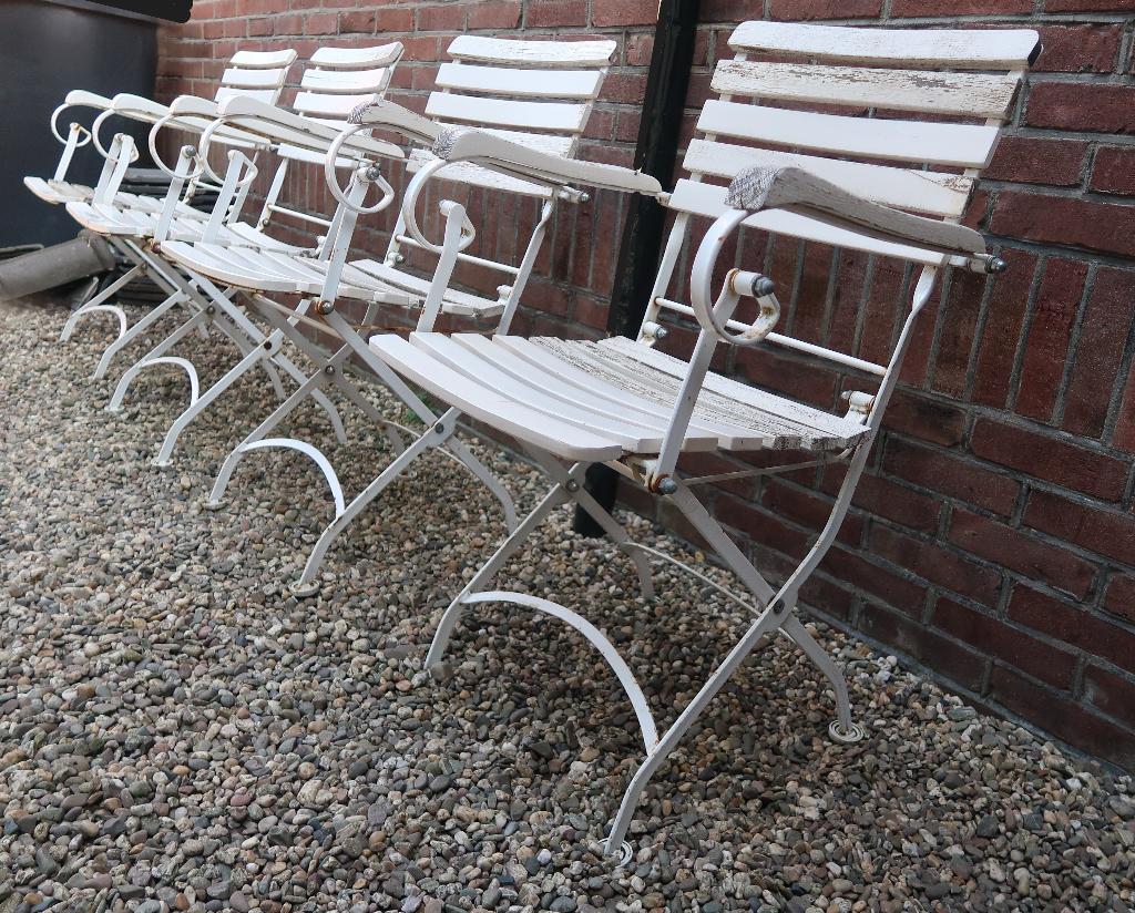 4 robuuste nostalgische tuinstoelen inklapbaar ijzer hout, Ophalen, Gebruikt, Metaal, Inklapbaar