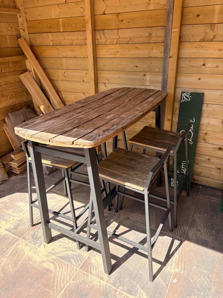 TUINSET Teakhouten barset met tafel en 4 barstoelen, Ophalen, Gebruikt