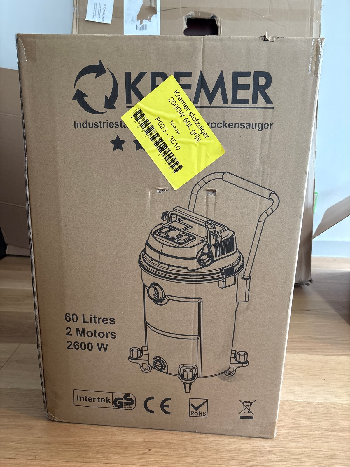 Kremer Industriële Stofzuiger 2600W 60L Grijs Nieuw, Overige merken, Nieuw, Ophalen of Verzenden, Industriële stofzuiger