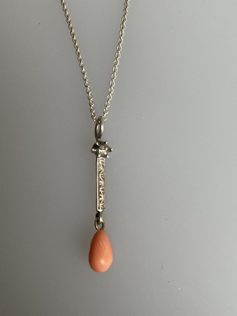 zilveren ketting angelskinkoraal hanger en diamant, Ophalen of Verzenden, Zo goed als nieuw, Nvt, Met edelsteen