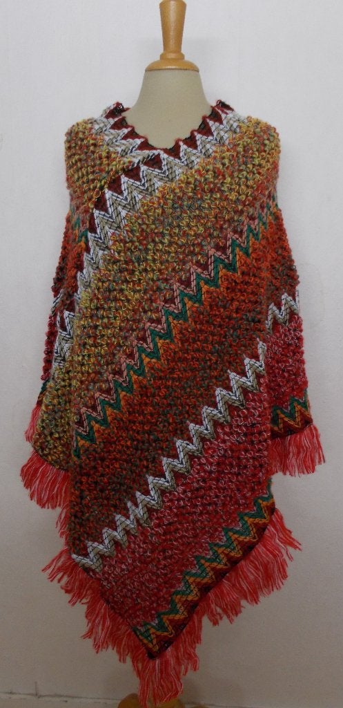 Mooie kleuren Ibiza/hippie/Peru poncho! L/XL, Verzenden, Zo goed als nieuw, Maat 42/44 (L), Meerkleurig