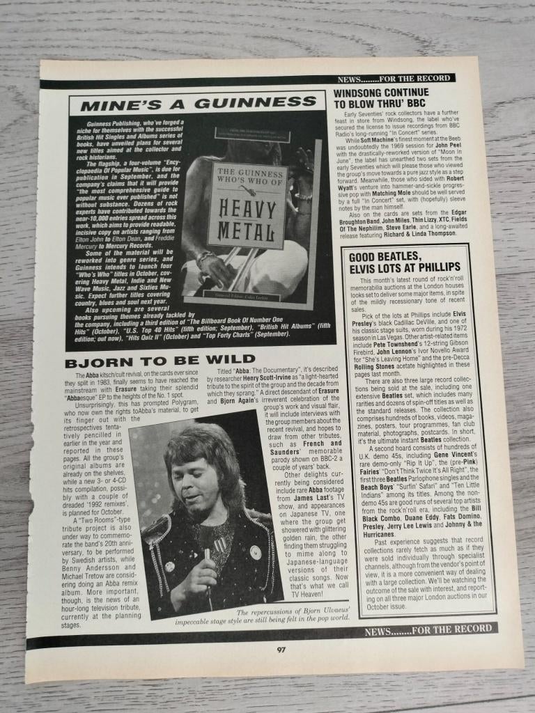 1 pagina met o.a ABBA Björn uit Record Collector UK magazine, Verzamelen, Verzenden, Gebruikt, Boek, Tijdschrift of Artikel