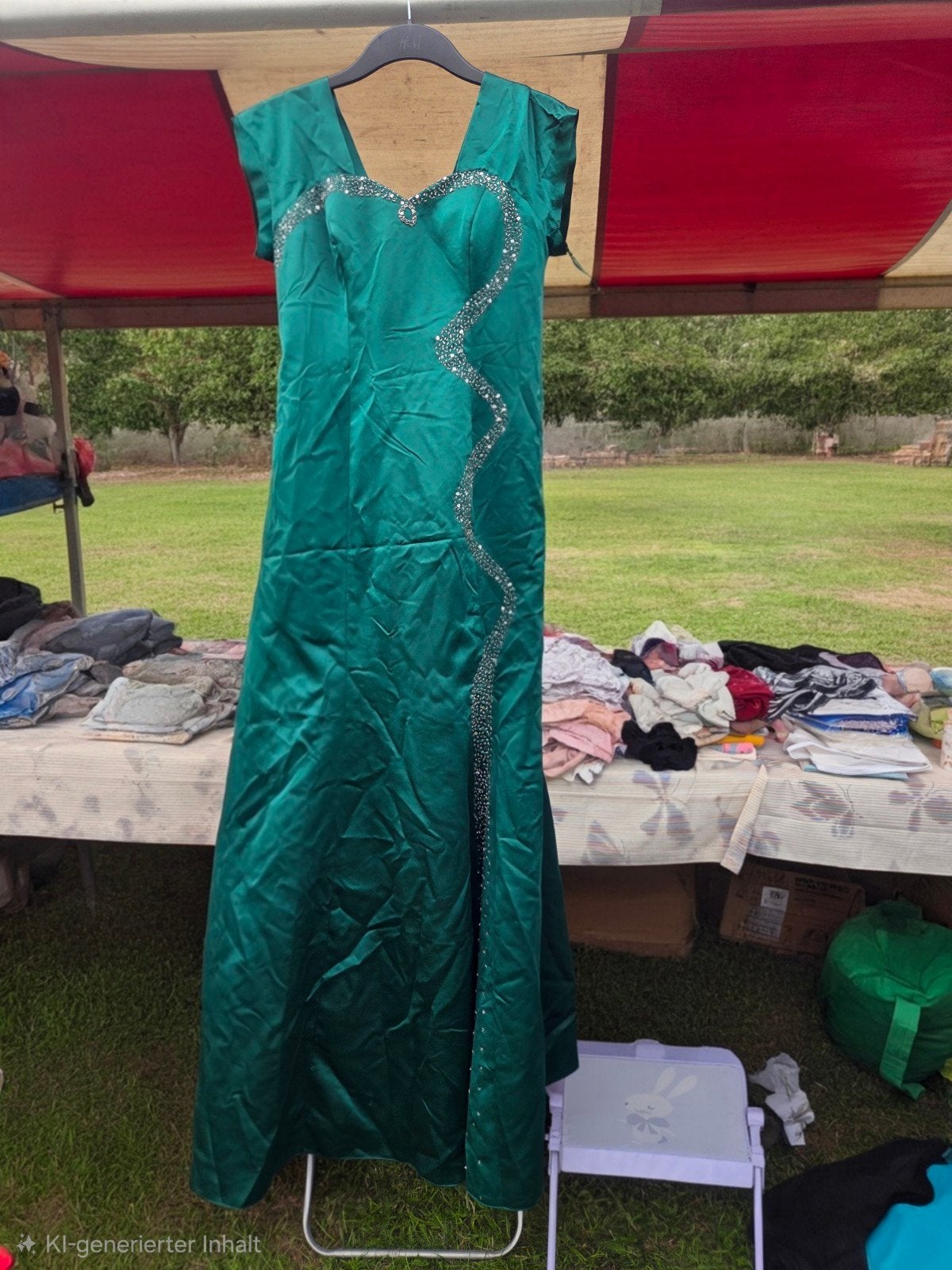 Elegante smaragdgroene galajurk met kralen maat S, Ophalen, Galajurk, Zo goed als nieuw, Maat 36 (S)