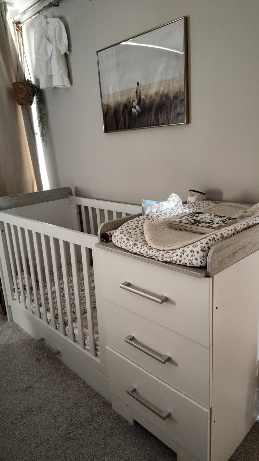 TWF Ledikant met Commode en Lade - Wit/Hout, Ophalen of Verzenden, Gebruikt, Ledikant