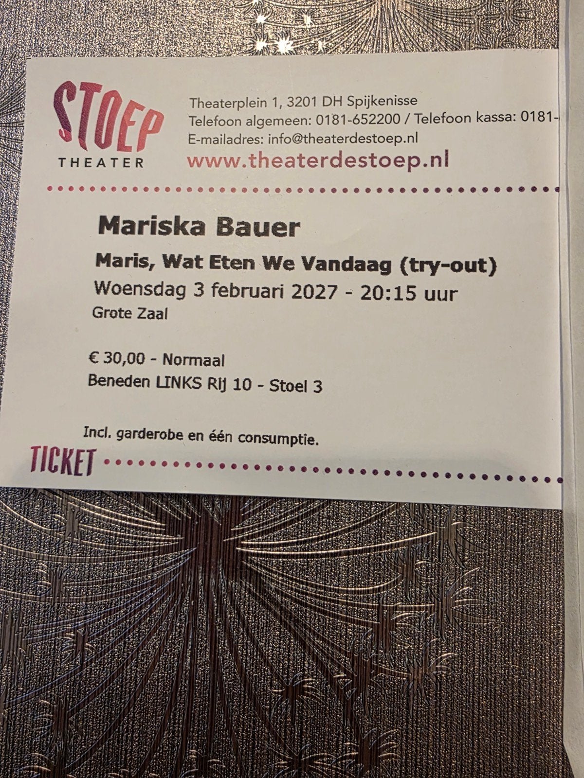 Mariska Bauer 20.15 uur 3 febr. theater de stoep