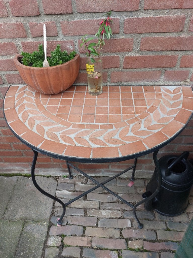 TUINTAFEL MOZAIEK TAFEL HALFROND MOZAIEK TERRACOTTA, Ophalen, Gebruikt, Rond, Overige materialen