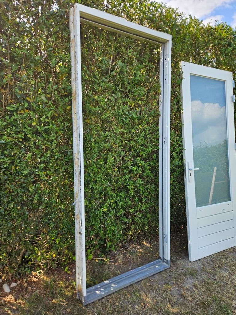 Hardhouten kozijn en deur met dorpel, 100x240cm, Gebruikt, 215 cm of meer, Buitendeur, Glas